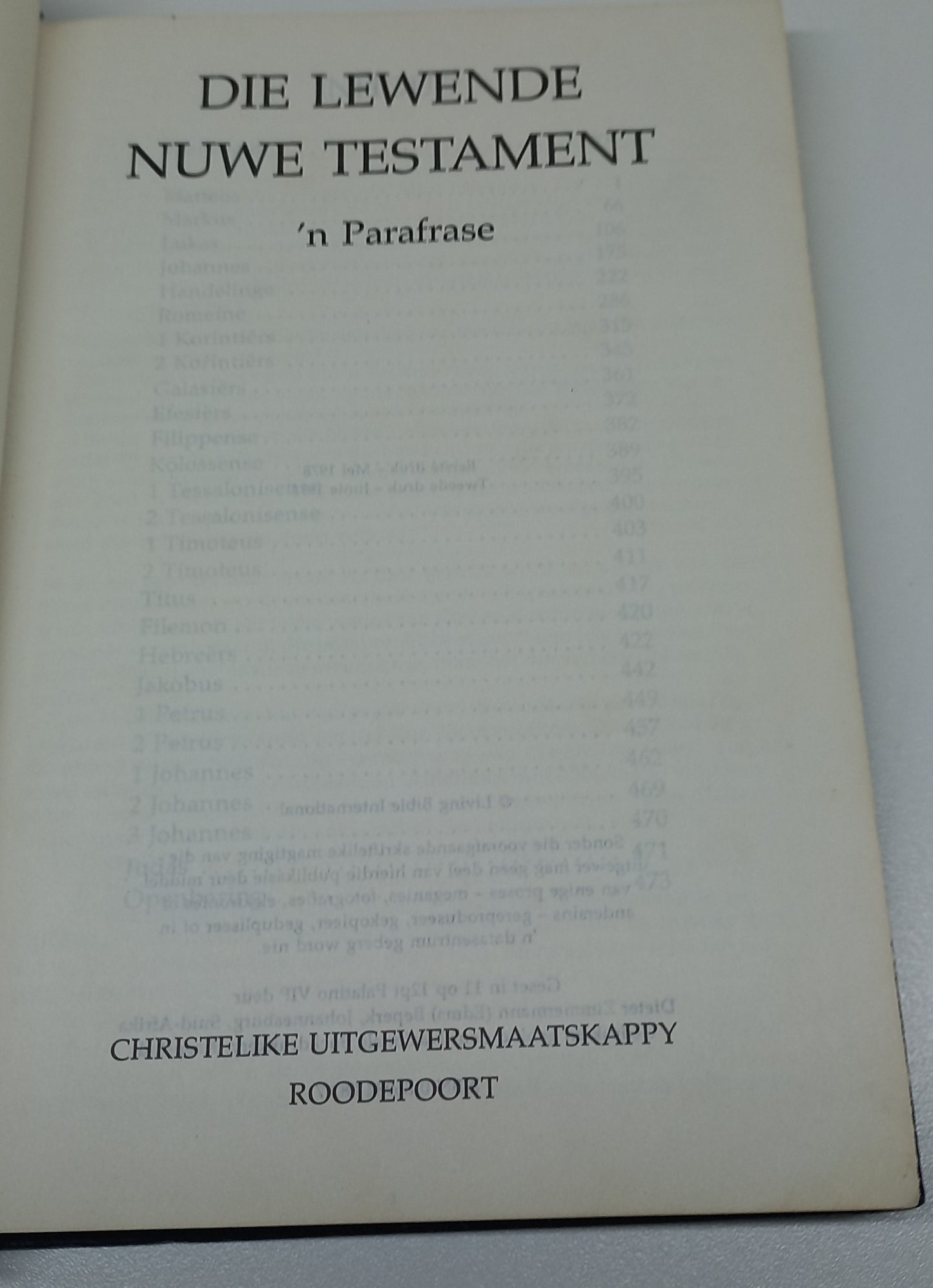 Die Lewende Nuwe Testament Bible: 'n Parafrase
