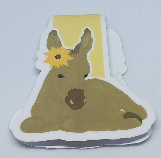 Baby Donkey with a Sunflower Magnetic Bookmark