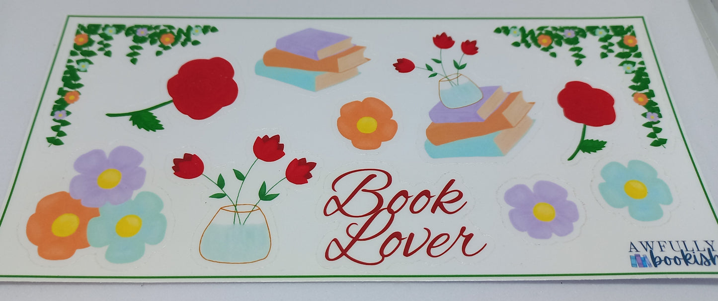 Flowers and Bookstacks Sticker Sheet
