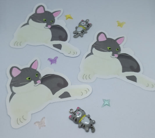 Lazy Grey Cat Sticker