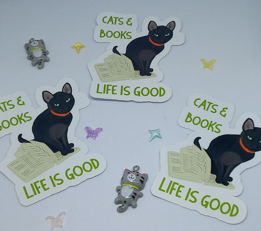Books & Cats, Life is Good Sticker