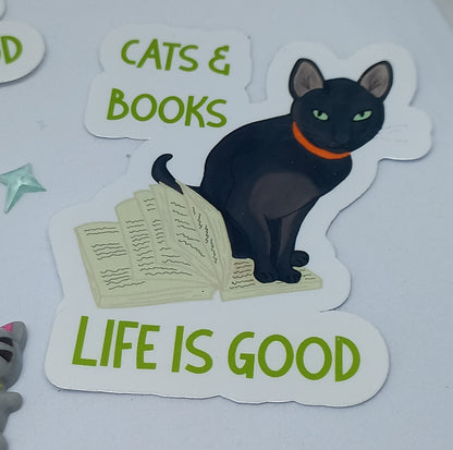 Books & Cats, Life is Good Sticker