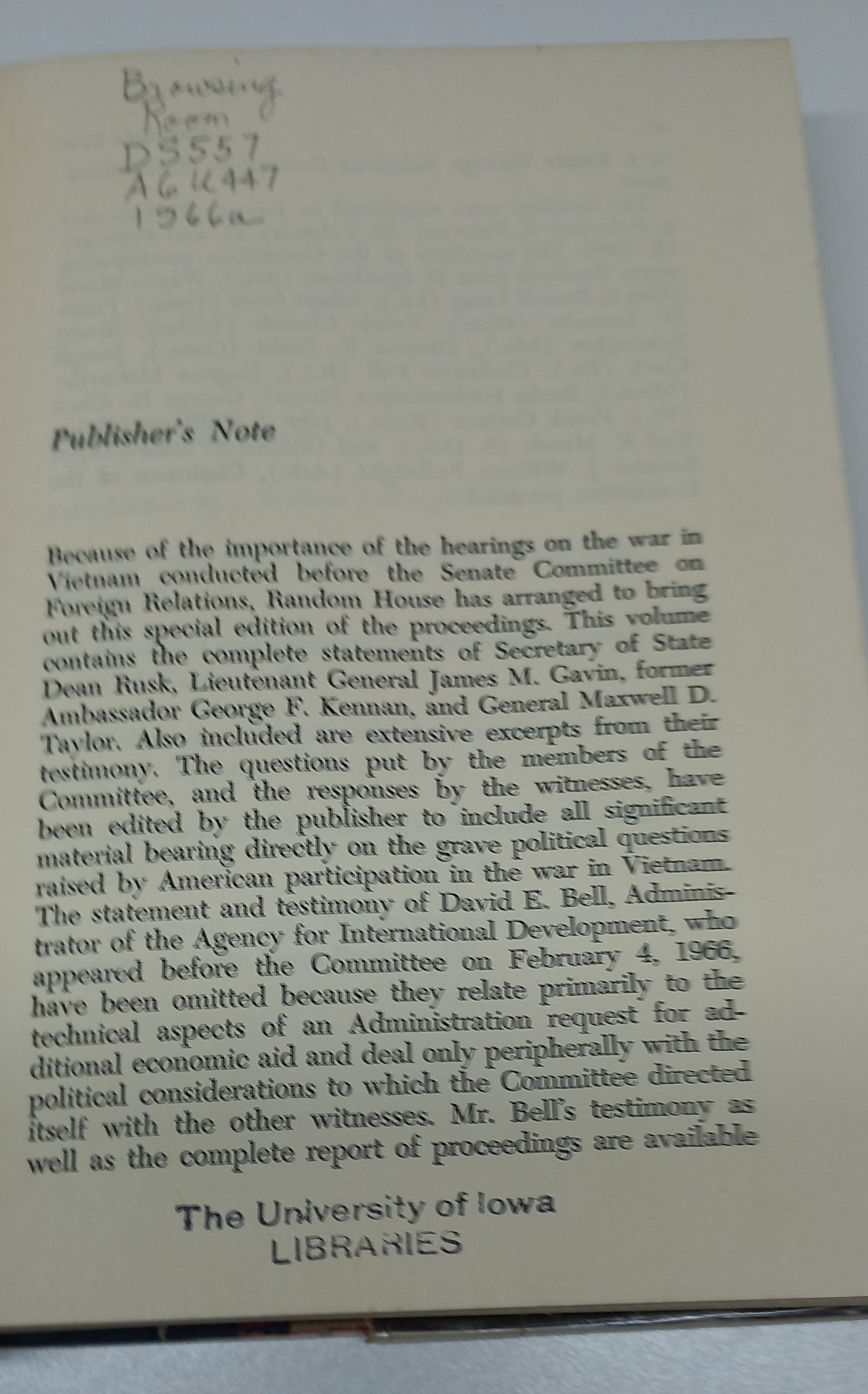The Vietnam Hearings: The Complete Statements of Dean Rusk, James Gavin, George Kennan & Maxwell Taylor