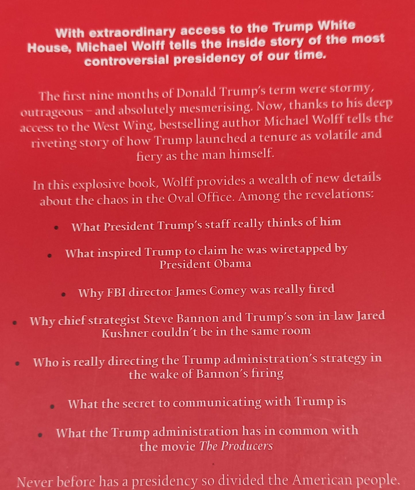 Fire and Fury Inside the Trump White House by Michael Wolff