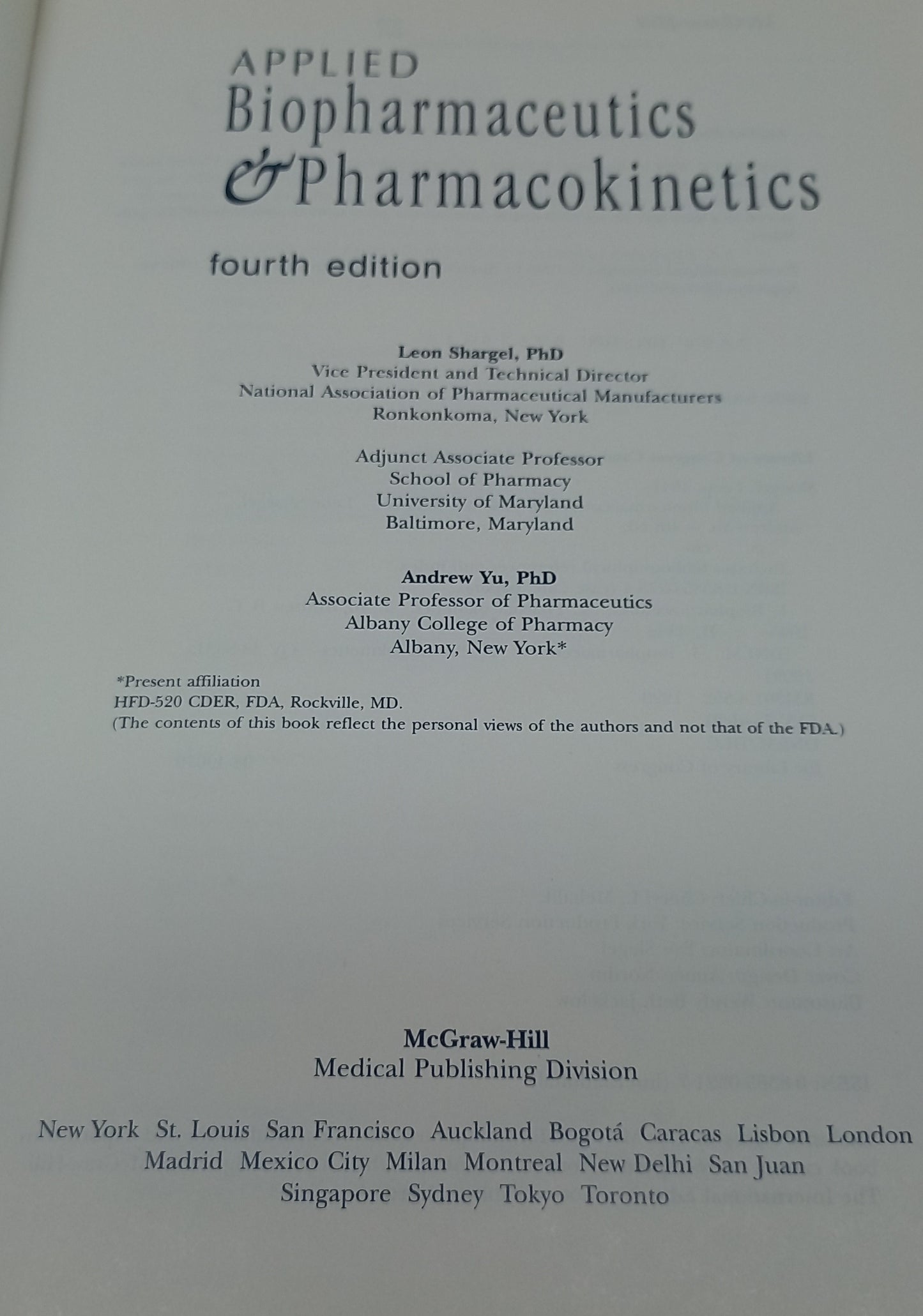 Applied Biopharmaceutics & Pharmacokinetics 4th Edition
