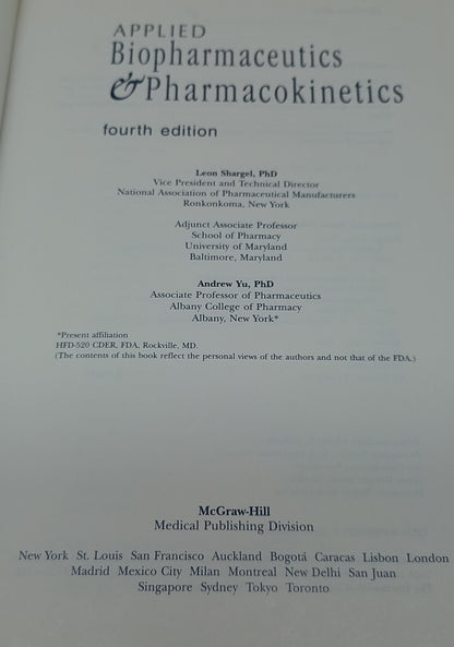 Applied Biopharmaceutics & Pharmacokinetics 4th Edition