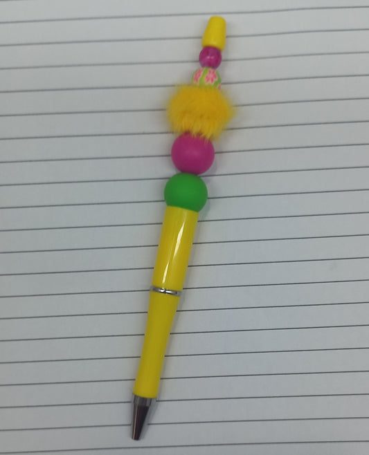 Yellow with Pink Beaded Pen