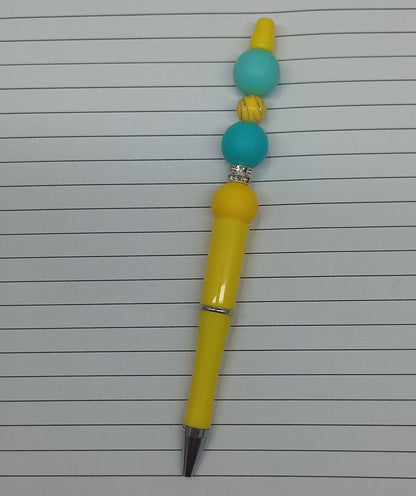 Yellow with Turquoise Beaded Pen