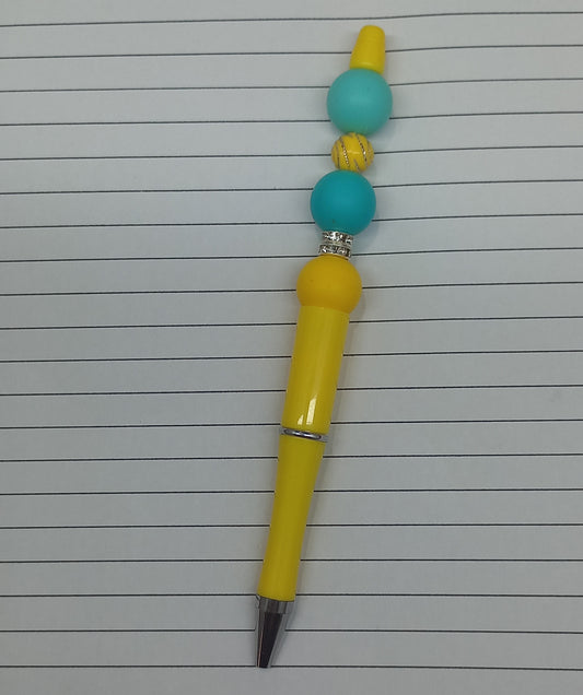 Yellow with Turquoise Beaded Pen