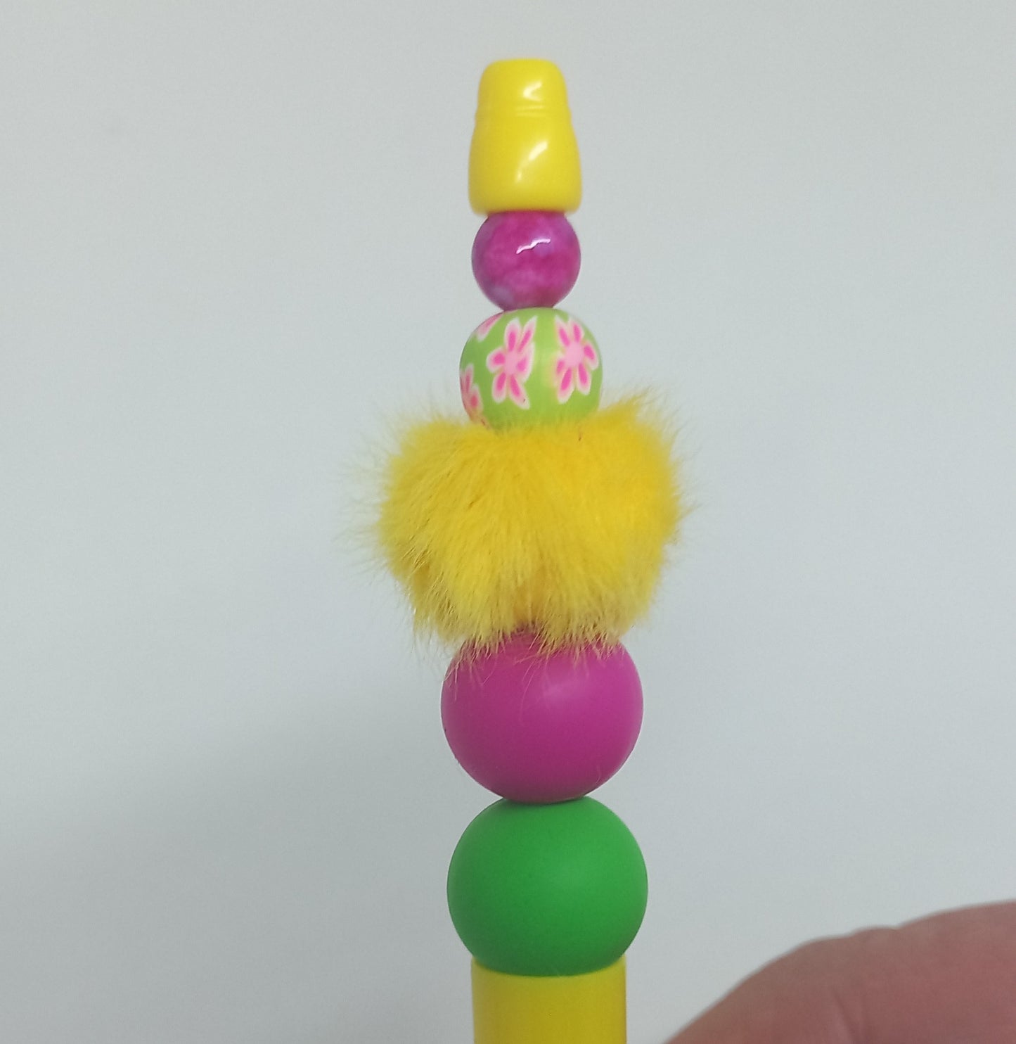 Yellow with Pink Beaded Pen
