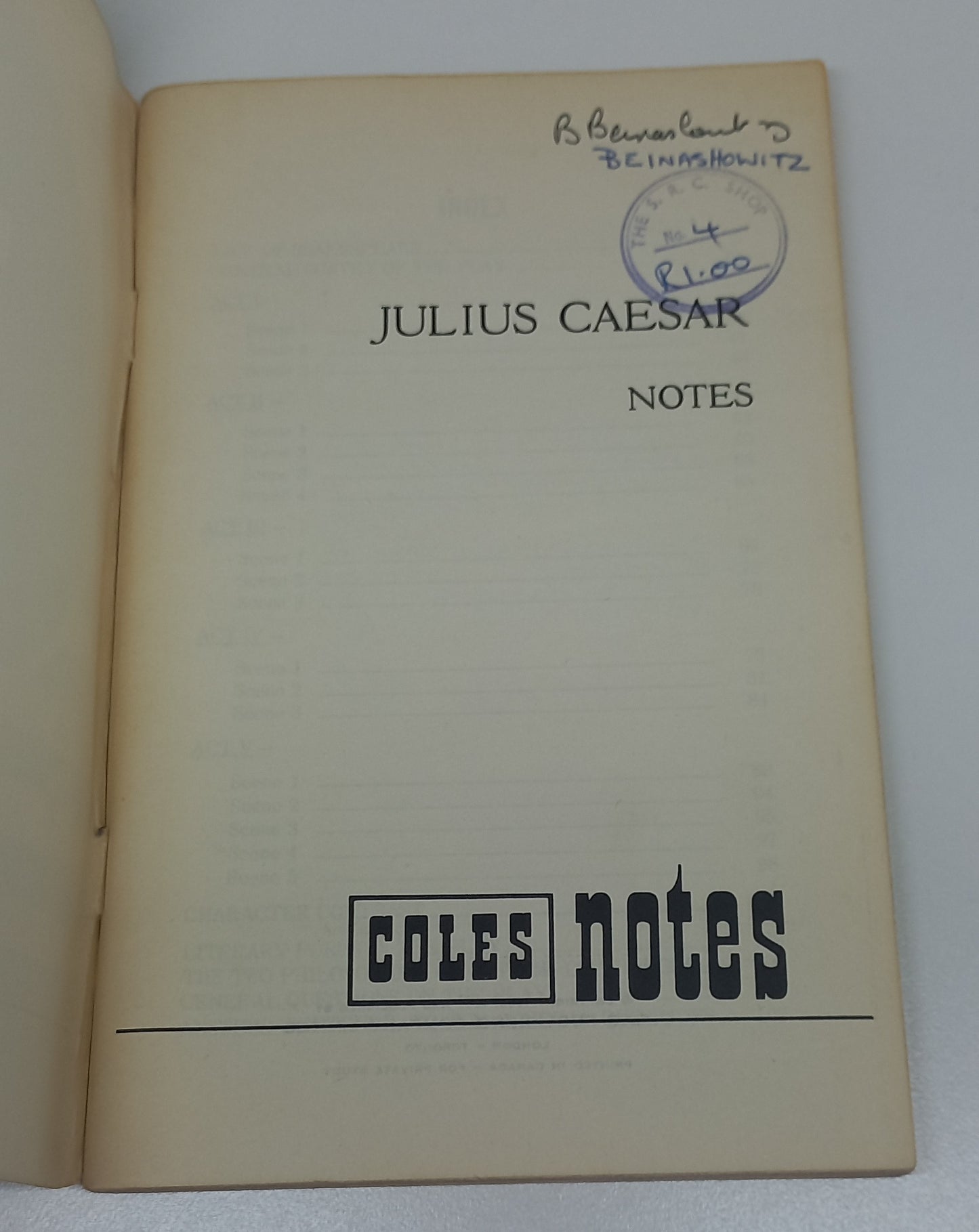 Julius Caesar Notes by Coles Notes (William Shakespeare)