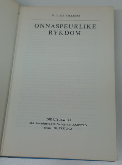 Onnaspeurlike Rykdom by H.T. De Villiers