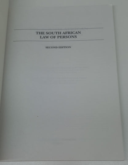 The South African Law of Persons Second Edition by D.S.P. Cronje & J. Heaton (2003)
