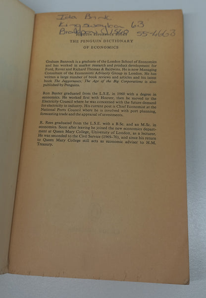 The Penguin Dictionary of Economics by G. Bannock, R.E. Baxter & R.Rees (1976)