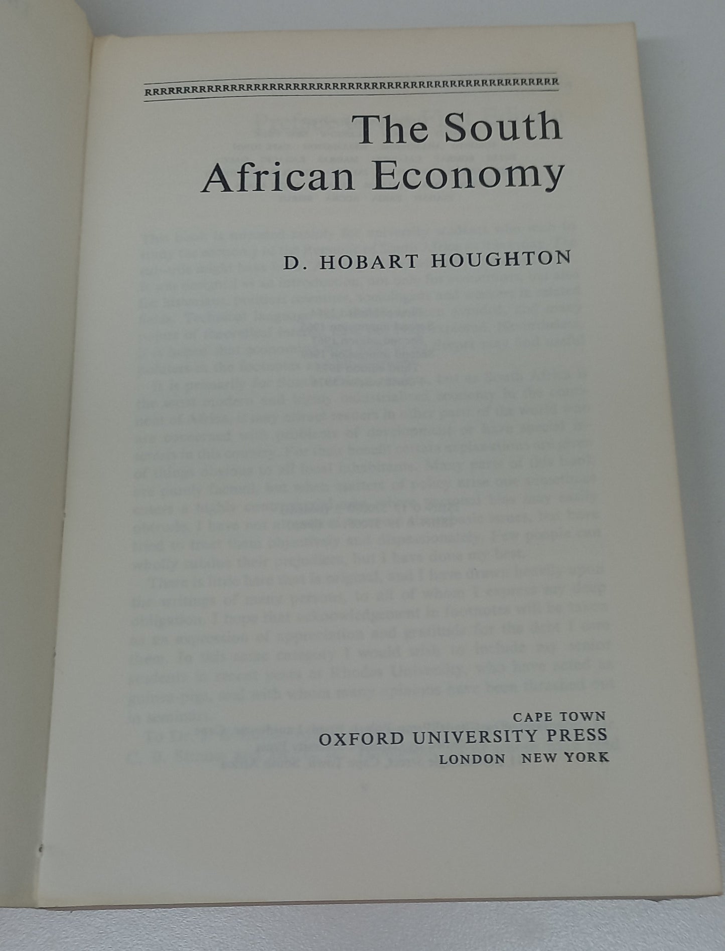 The South African Economy by D. Hobart Houghton Fourth Edition 1976