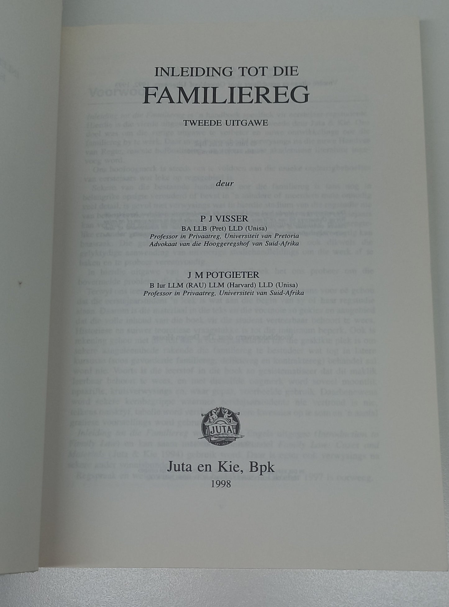 Inleiding Tot Die Familiereg Tweede Uitgawe P.J. Visser & J.M. Potgieter