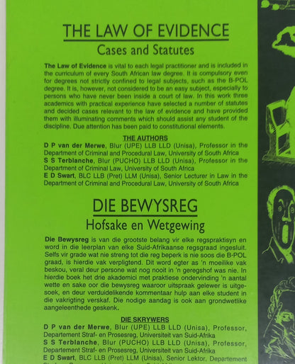 The Law of Evidence: Cases and Statutes / Die Bewysreg: Hofsake en Wetgewing by Terblanche, Van Der Merwe & Swart 1997