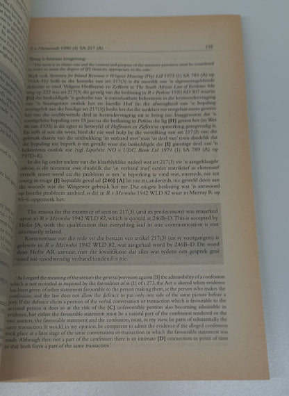 The Law of Evidence: Cases and Statutes / Die Bewysreg: Hofsake en Wetgewing by Terblanche, Van Der Merwe & Swart 1997