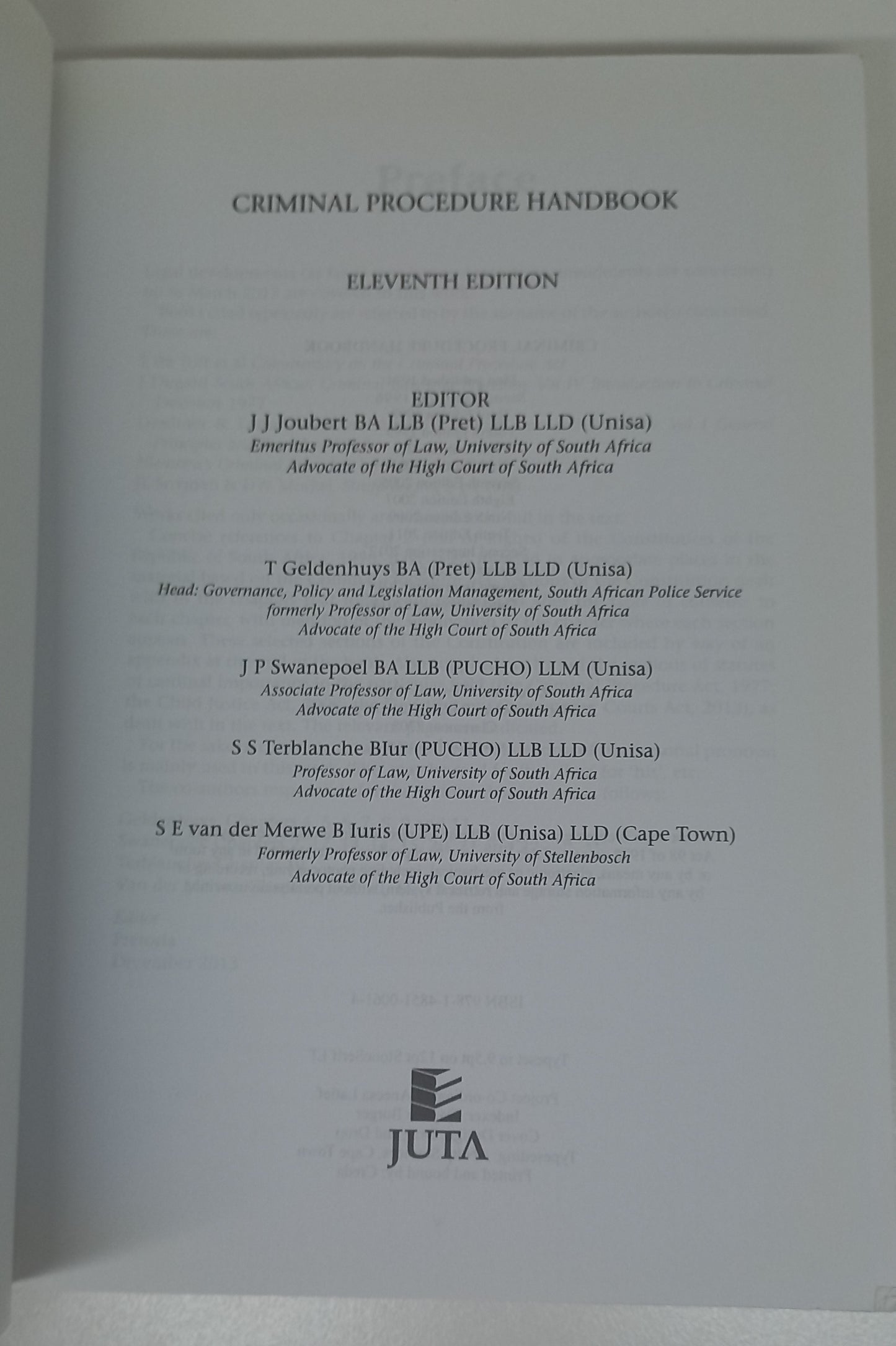 Criminal Procedure Handbook Eleventh Edition by J.J. Joubert 2014