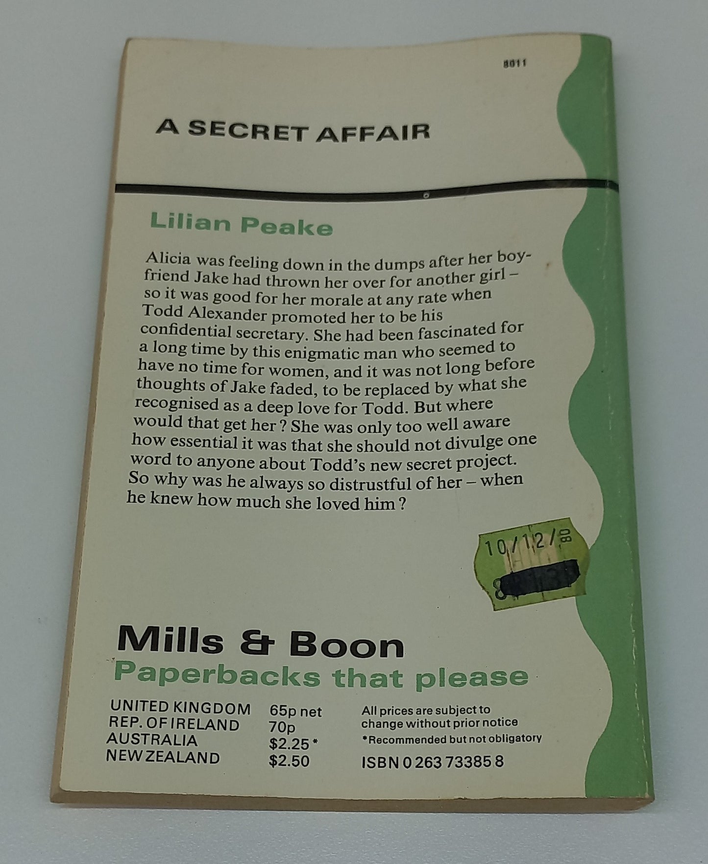 A Secret Affair by Lilian Peake Mills & Boon 1980
