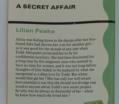 A Secret Affair by Lilian Peake Mills & Boon 1980