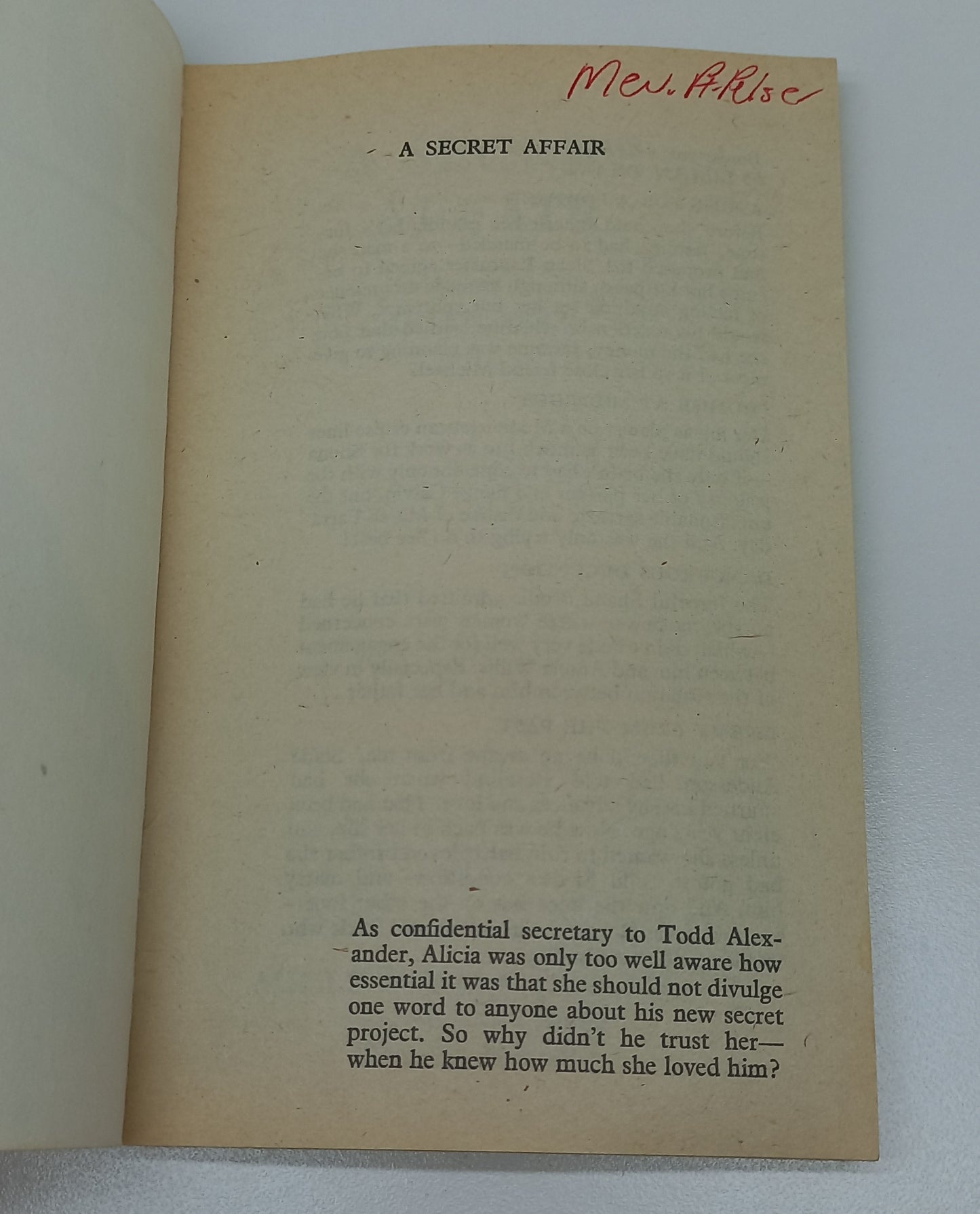 A Secret Affair by Lilian Peake Mills & Boon 1980