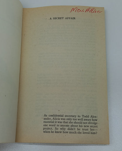 A Secret Affair by Lilian Peake Mills & Boon 1980