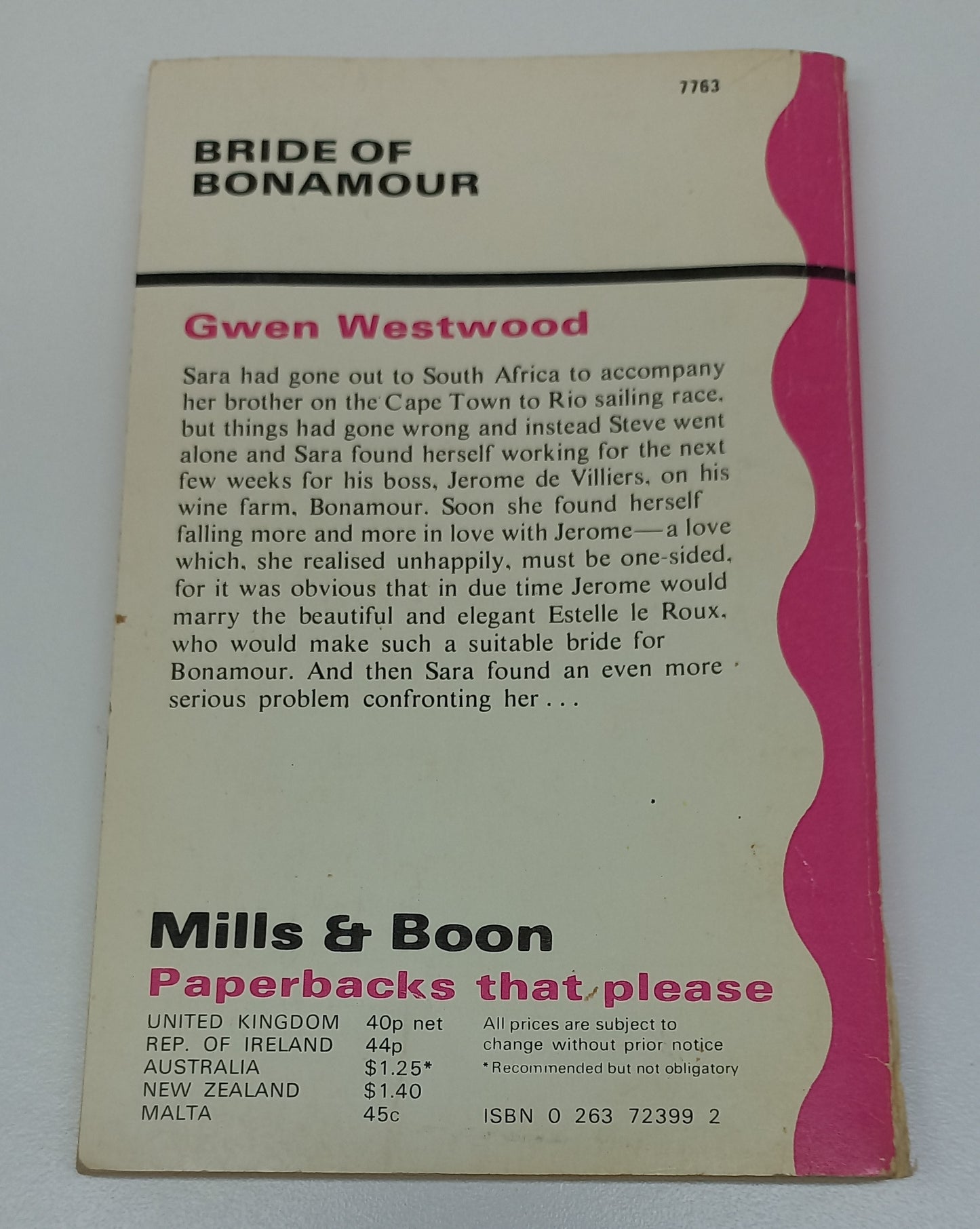 Bride of Bonamour by Gwen Westwood Mills & Boon 1977