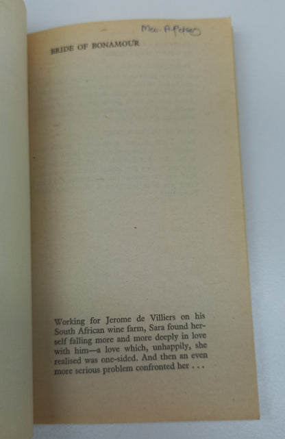 Bride of Bonamour by Gwen Westwood Mills & Boon 1977