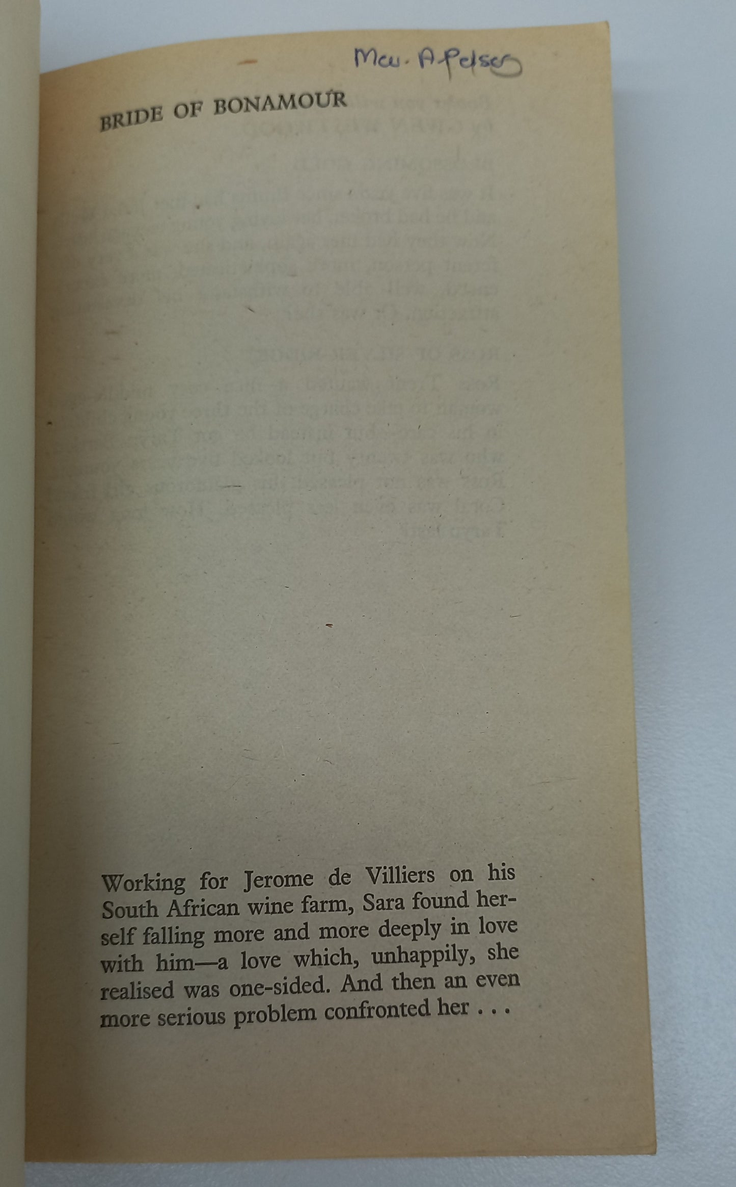 Bride of Bonamour by Gwen Westwood Mills & Boon 1977