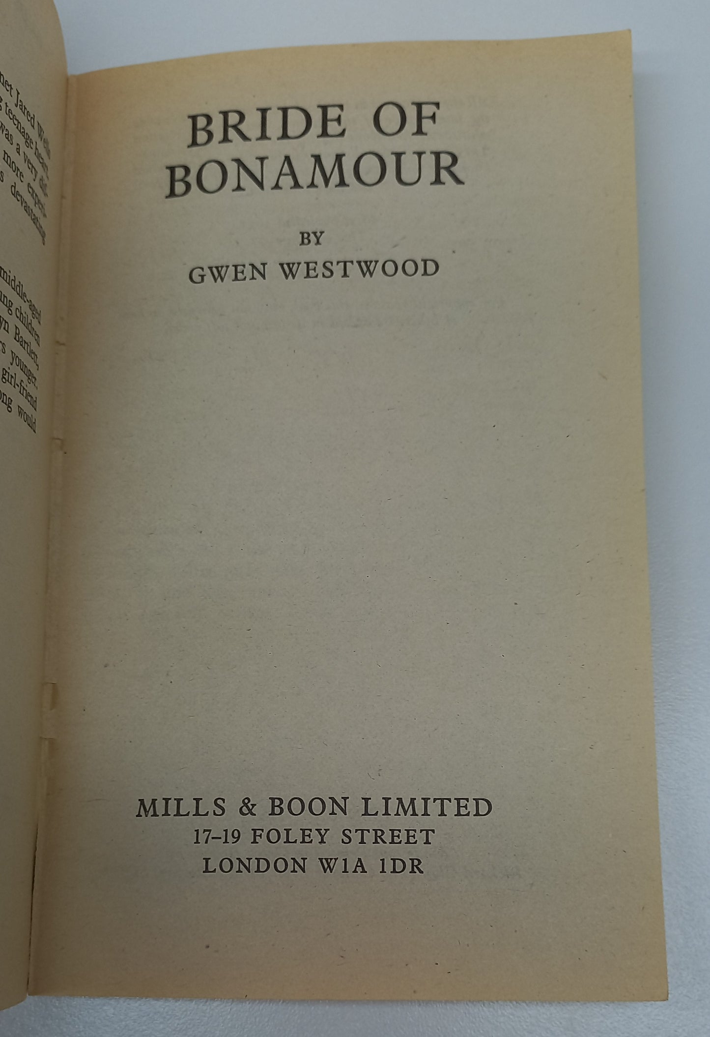 Bride of Bonamour by Gwen Westwood Mills & Boon 1977