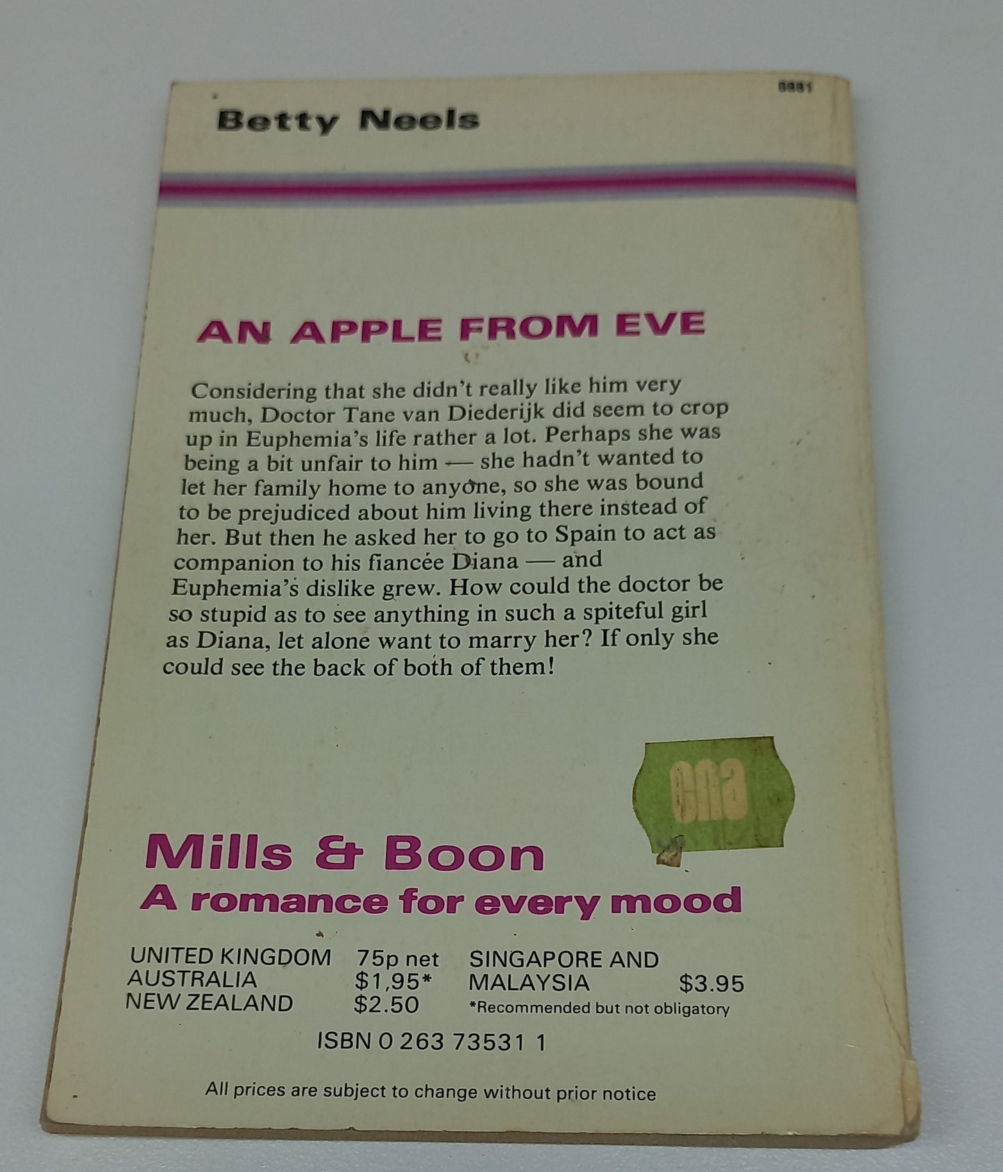 An Apple from Eve by Betty Neels Mills & Boon 1981