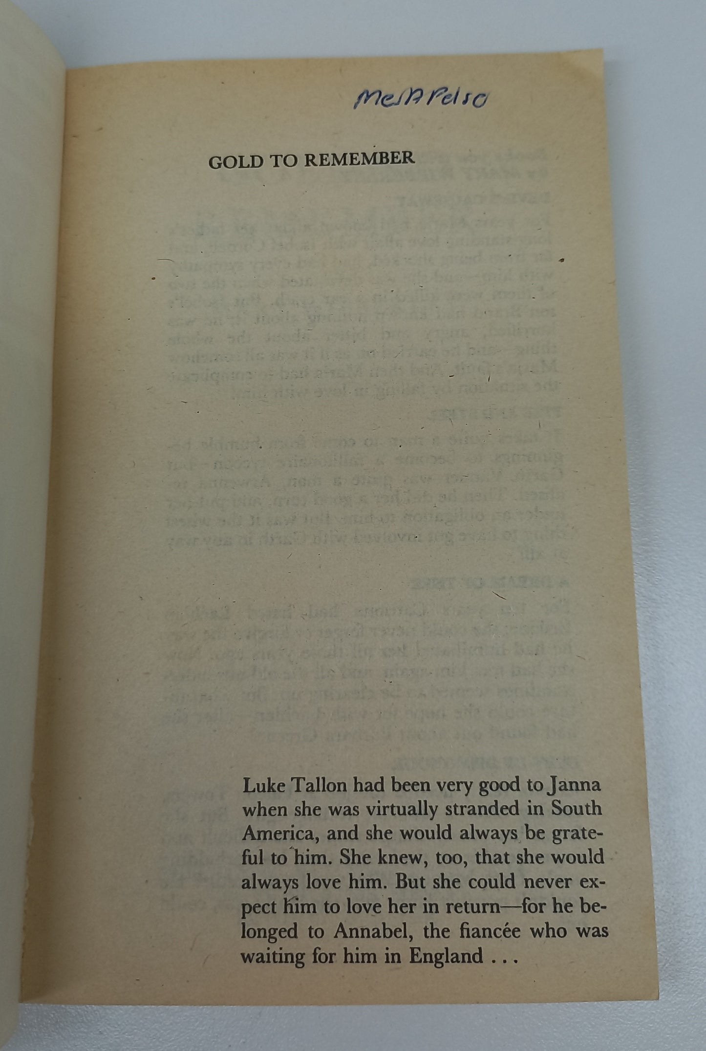 Gold to Remember by Mary Wibberley mills & Boon 1981