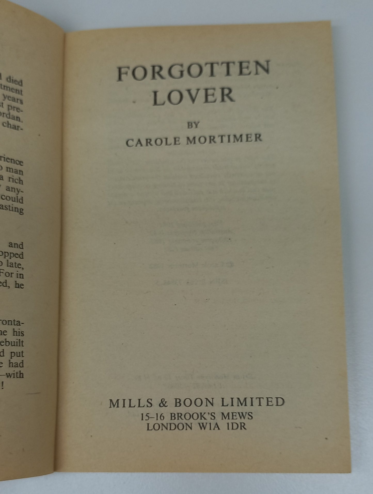 Forgotten Lover by Carole Mortimer Mills & Boon 1982