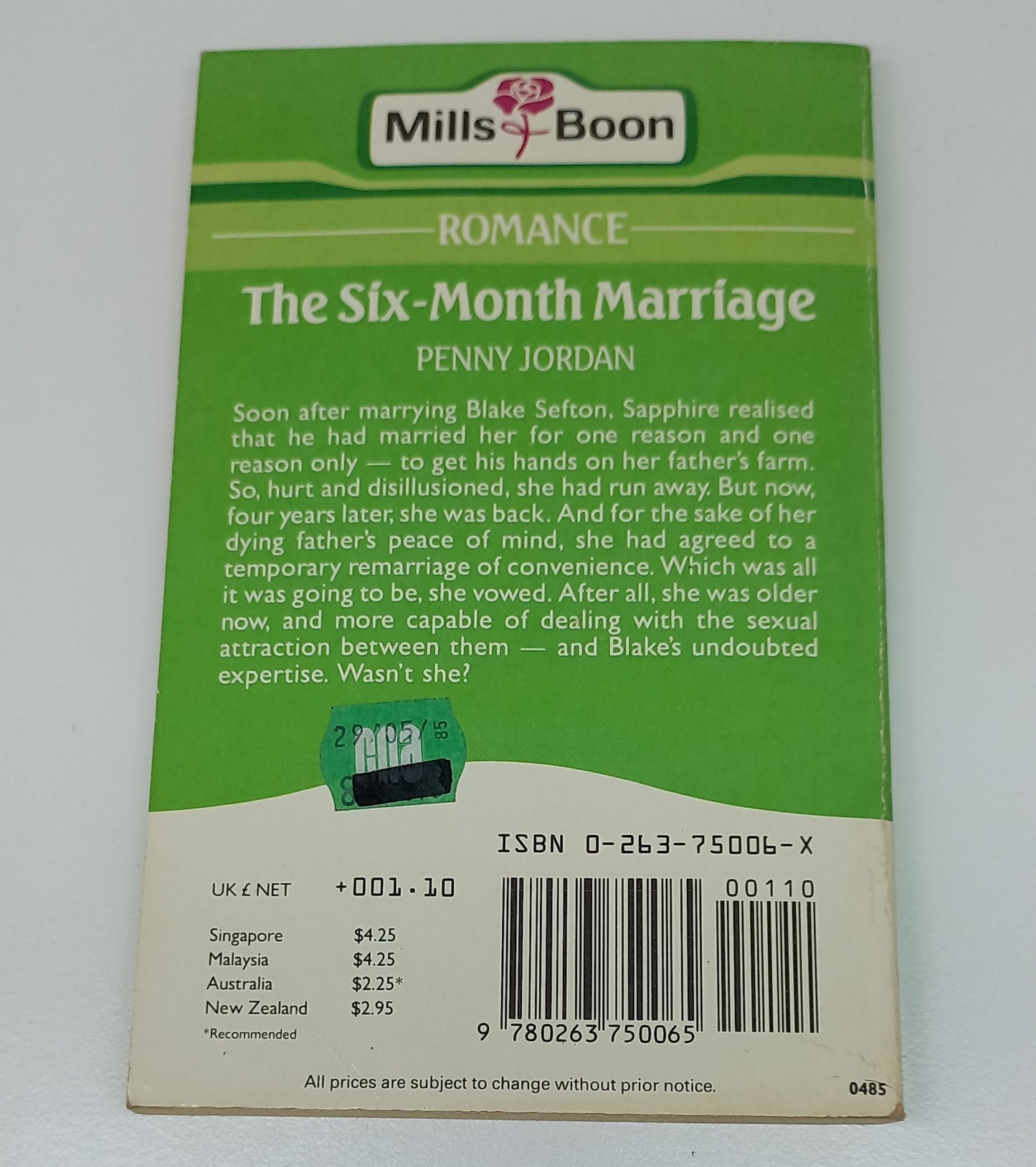 The Six-Month Marriage by Penny Jordan Mills & Boon 1985
