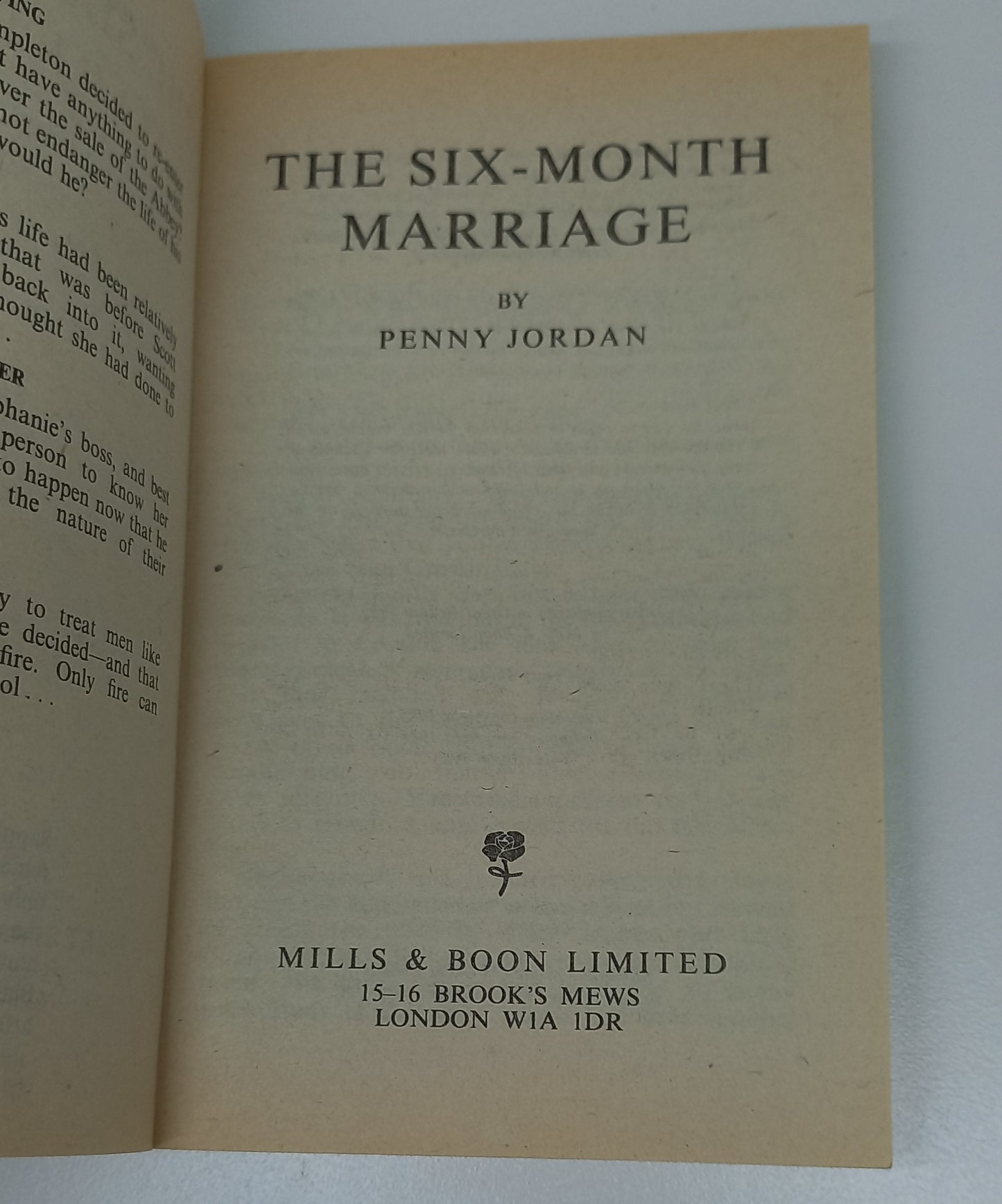 The Six-Month Marriage by Penny Jordan Mills & Boon 1985