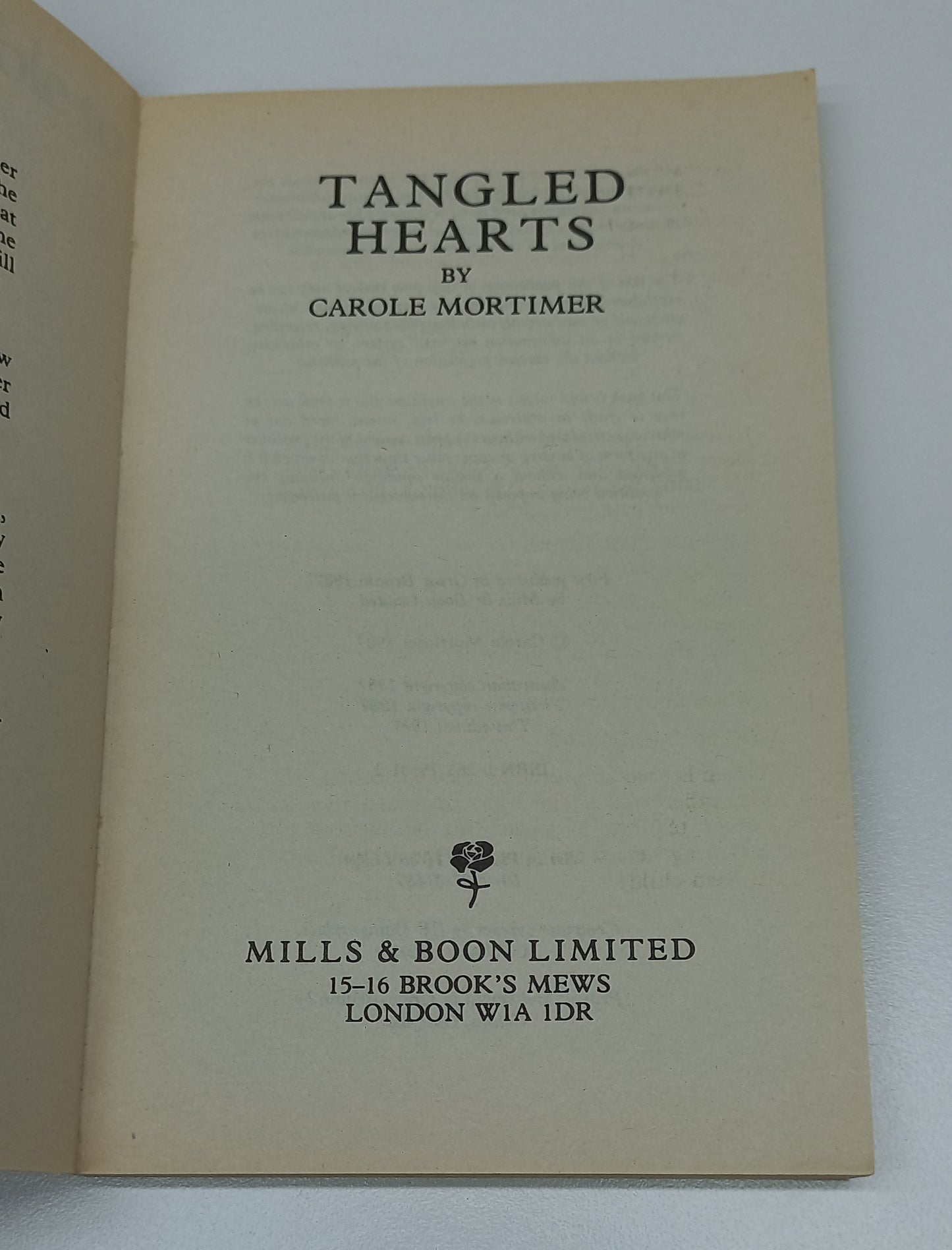 Tangled Hearts by Carole Mortimer Mills & Boon Romance 1987