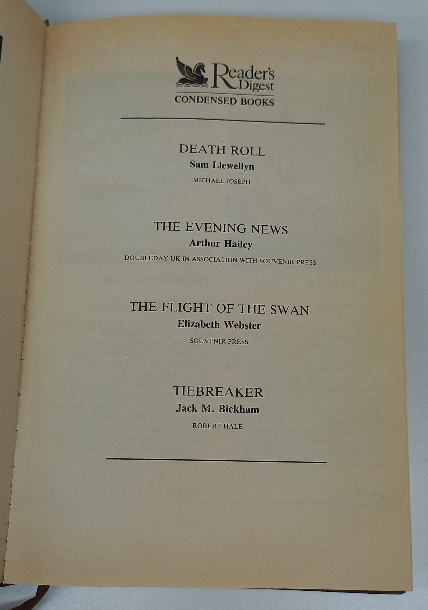 Reader's Digest (4 in 1) Death Roll by S. Llewellyn, The Evening News by A. Hailey, The Flight of the Swan by E. Webster & Tiebreaker by J.M. Bickham