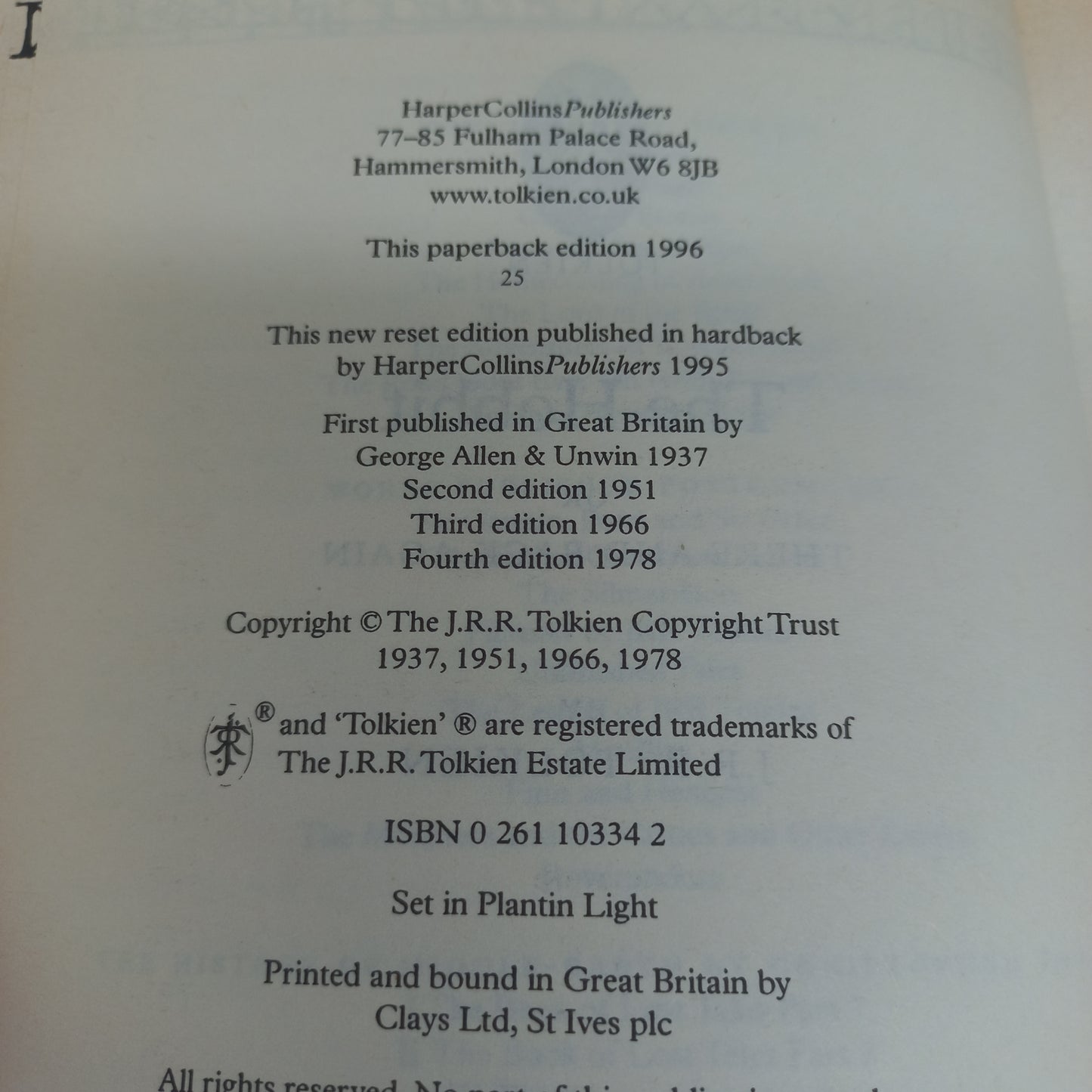 The Hobbit by J.R.R. Tolkien (Middle-Earth #0) Printed in 1996