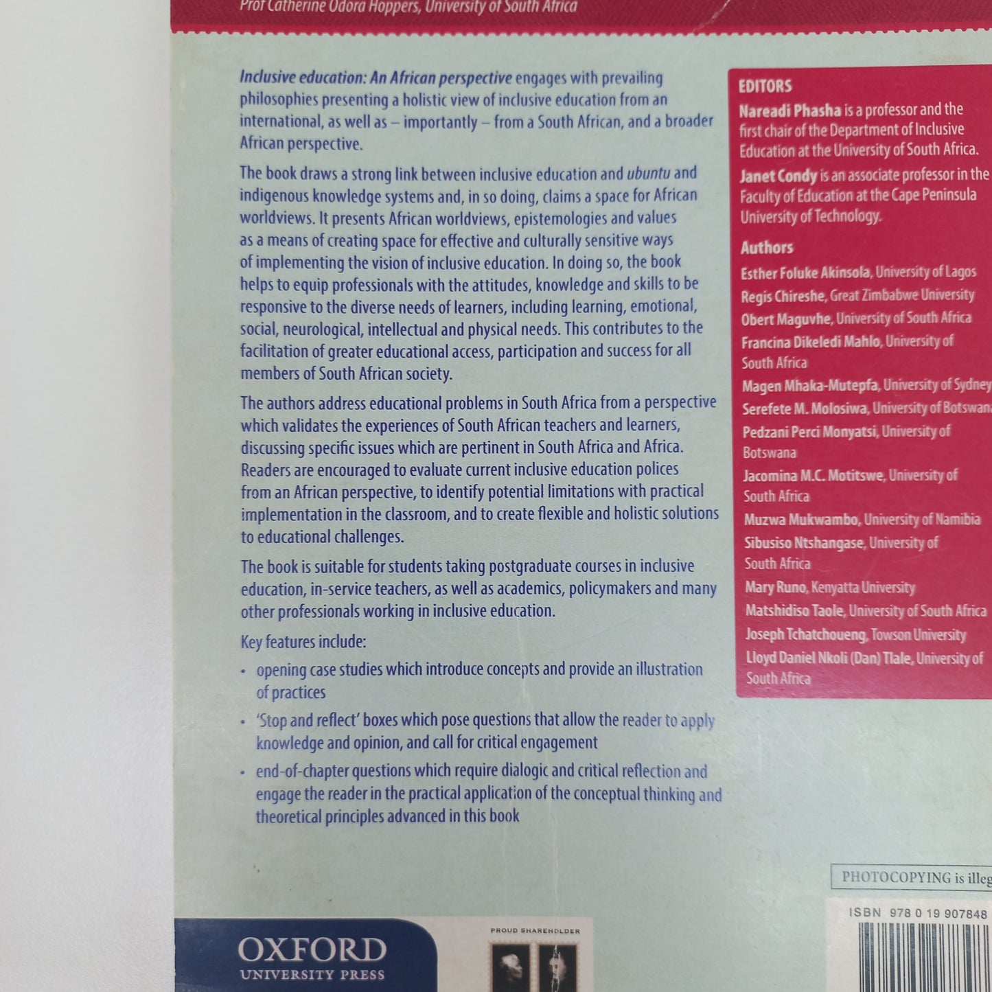 Inclusive Education: An African Perspective by Nareadi Phasha & Janet Condy 2016