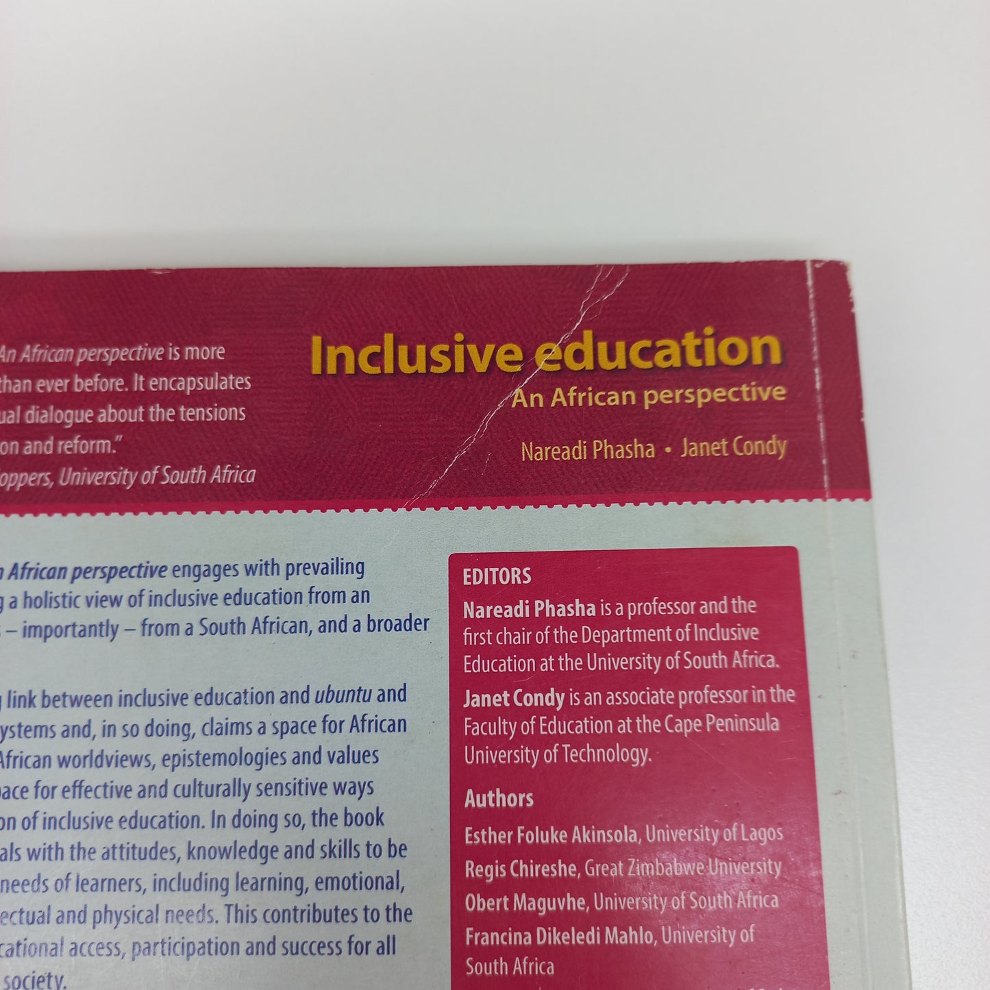 Inclusive Education: An African Perspective by Nareadi Phasha & Janet Condy 2016
