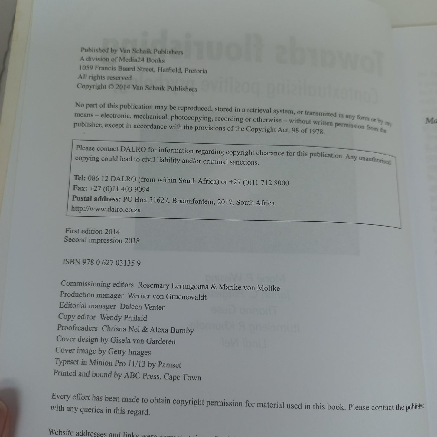 Towards Flourishing: Contextualising Positive Psychology by Marie Wissing, Johan Potgieter, Tharina Guse et al. 2014