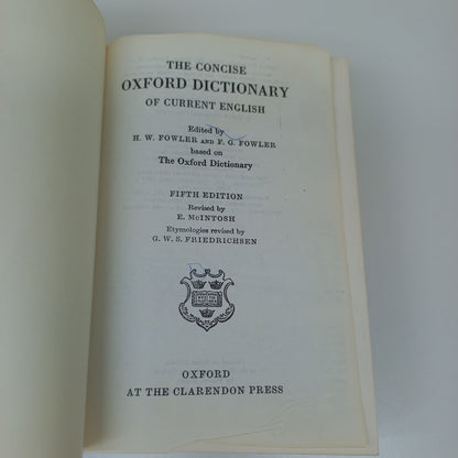 The Concise Oxford Dictionary of Current English Fifth Edition 1964