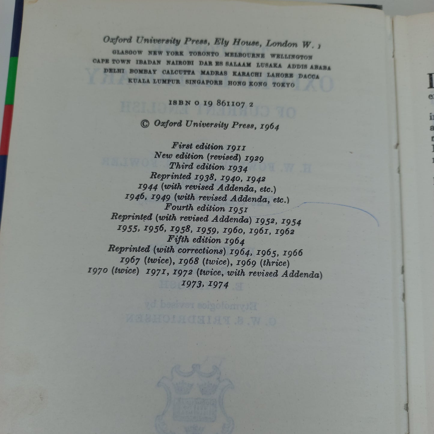 The Concise Oxford Dictionary of Current English Fifth Edition 1964