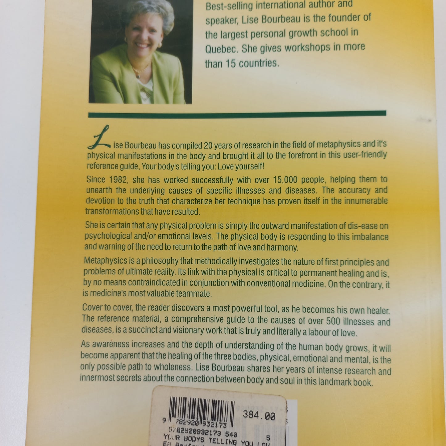 Your Body's Telling You: Love Yourself! by Lise Bourbeau The Most Complete Book on Metaphysical Causes of Illnesses & Diseases