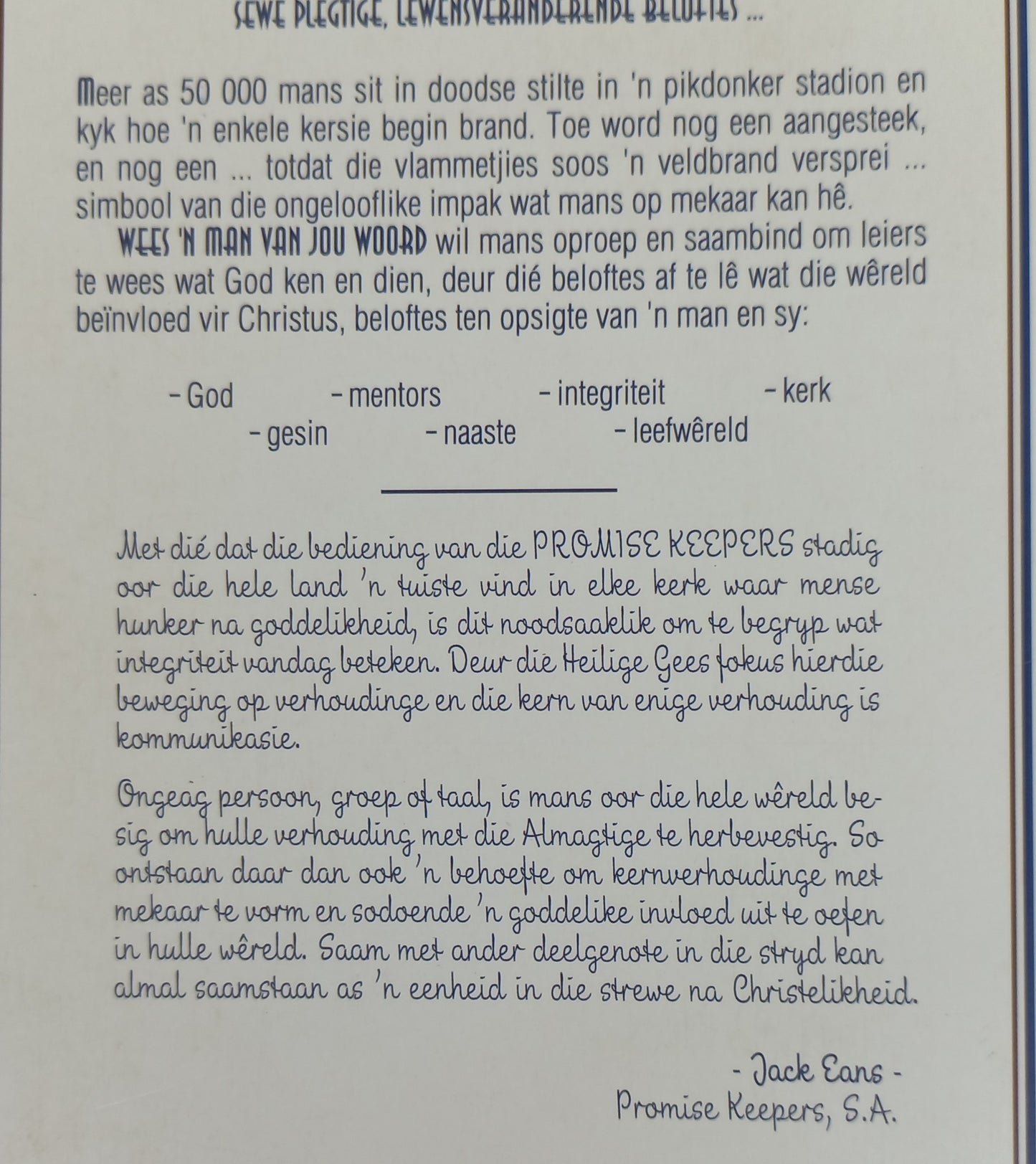 Wees 'n Man Van Jou Woord: Sewe Beloftes vir 'n Lewe Van Integriteit