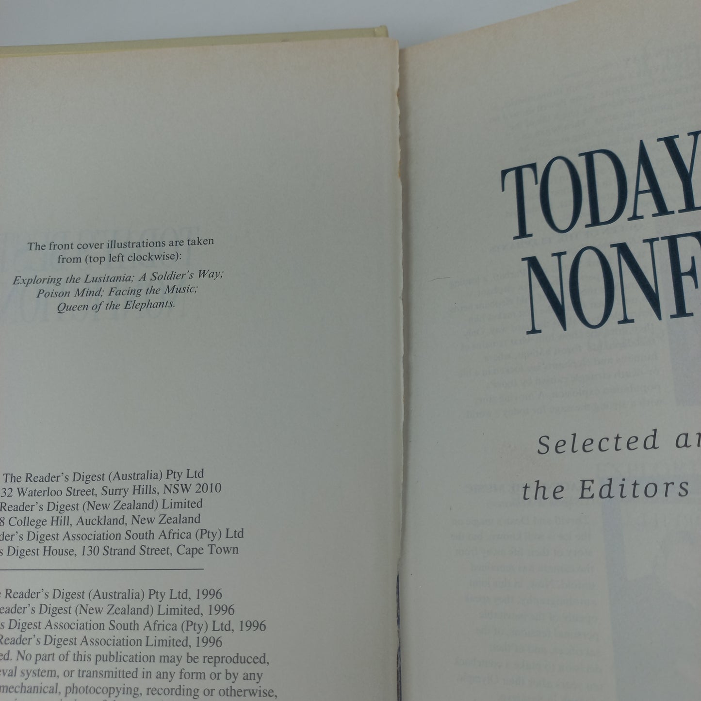A Soldier's Way by C. Powell, Queen of the Elephants by M. Shand, Exploring the Lusitania by R. Ballard, Facing the Music by J. Torvill & Poison Mind by J. Good (Reader's Digest) Today's Best Non-Fiction