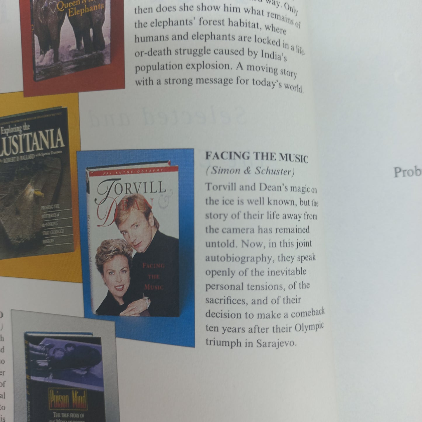 A Soldier's Way by C. Powell, Queen of the Elephants by M. Shand, Exploring the Lusitania by R. Ballard, Facing the Music by J. Torvill & Poison Mind by J. Good (Reader's Digest) Today's Best Non-Fiction
