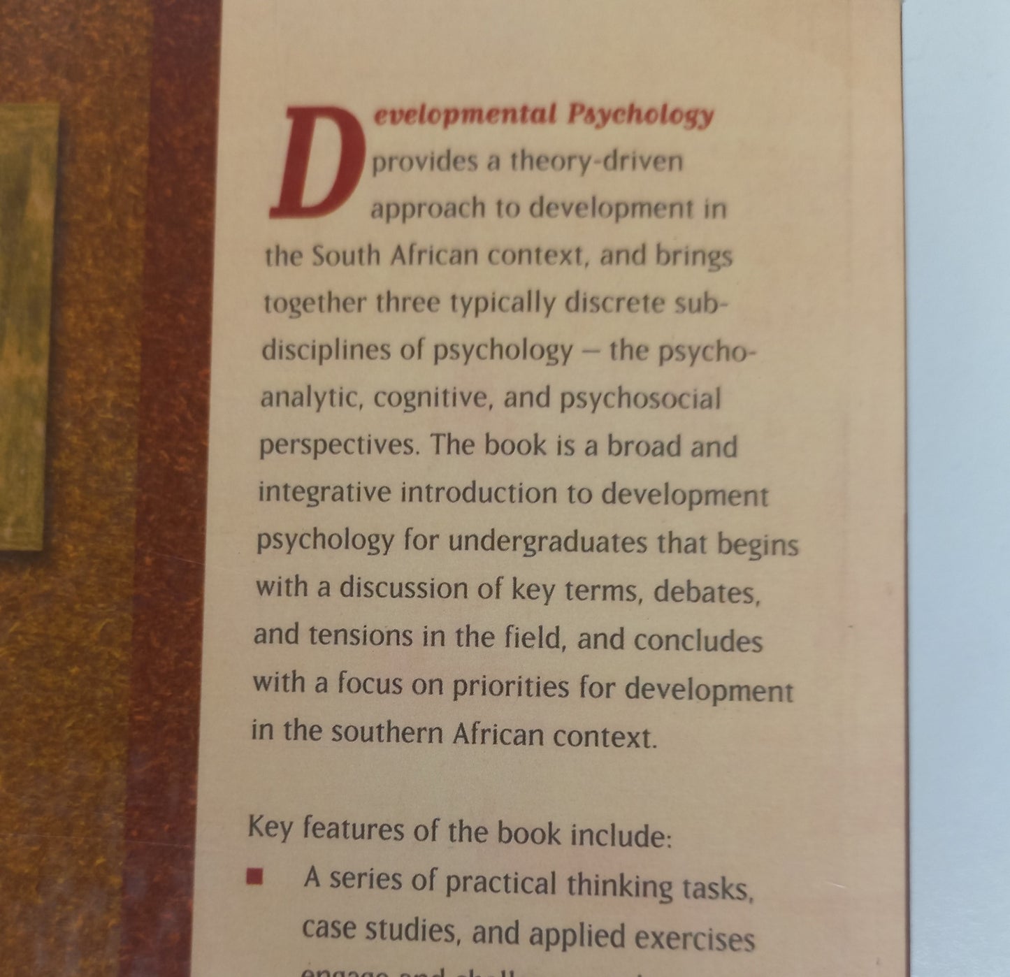 Developmental Psychology Edited by D. Hook, J. Watts & K. Cockcroft (2002)