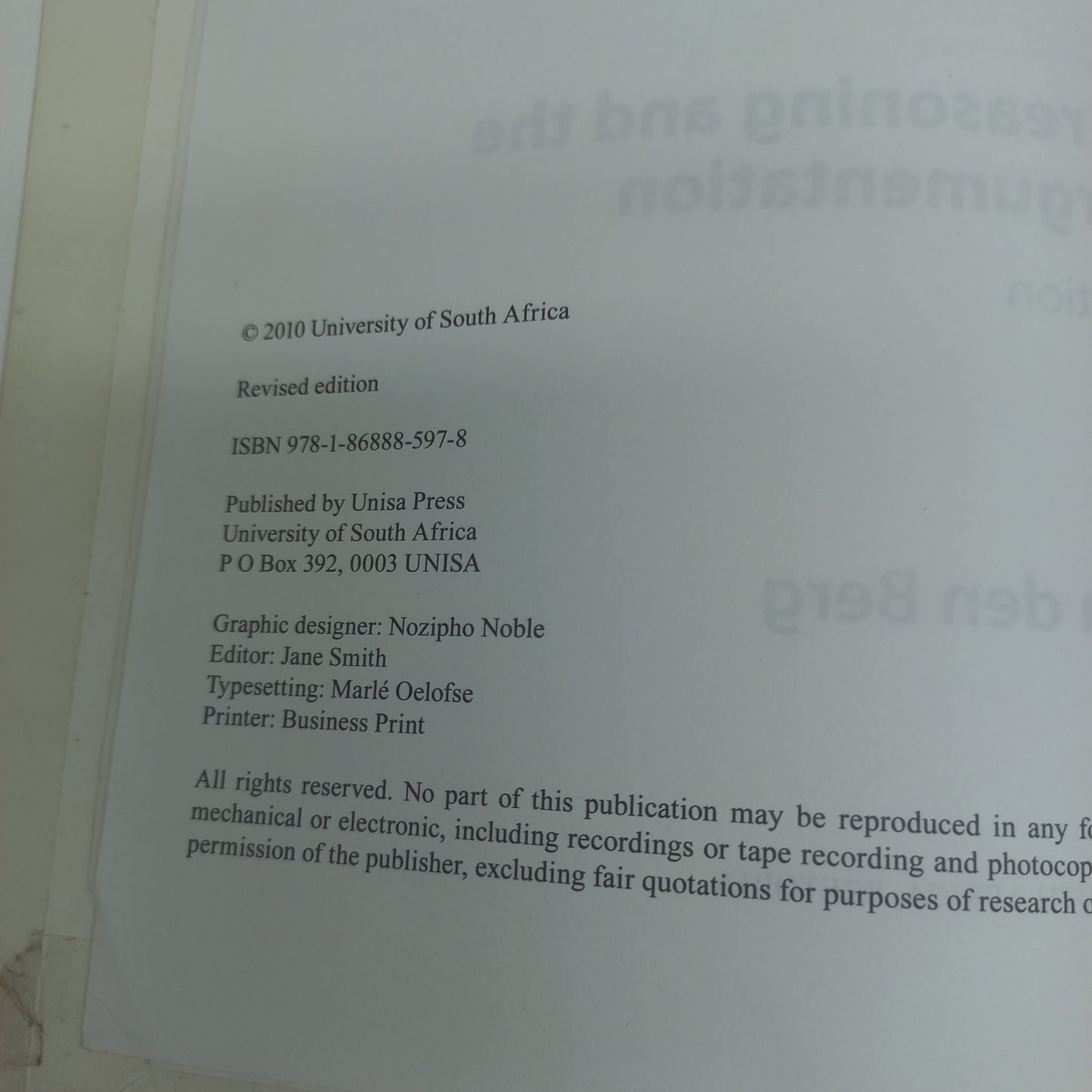 Critical Reasoning and the Art of Argumentation by M.E.S. Van Den Berg (2010) Revised Edition